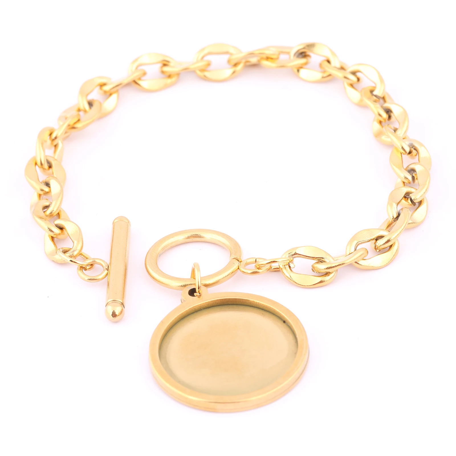 

2pcs Stainless Steel Chain Bracelets Base Blanks Gold Plated Fit 20mm Cabochon Bracelet Bezel Setting Trays Diy Jewelry Findings