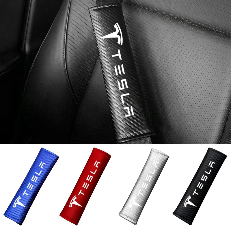 2pcs Carbon Fiber Leather Safety Belt Shoulder Cover Accessories For Tesla Model 3 Model S X Y Roadster SpaceX Accessories