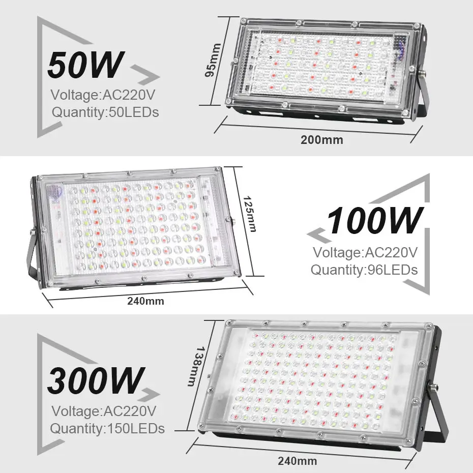 AC220V RGB Led Floodlights 300W 100W 50W LED Reflector IP65 Waterproof Home Lighting Outdoor Wall Billboard Spotlight