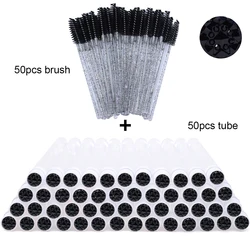 50-Pack Crystal Eyelash and Eyebrow Brush Set with Storage Tubes (50pcs black glass)