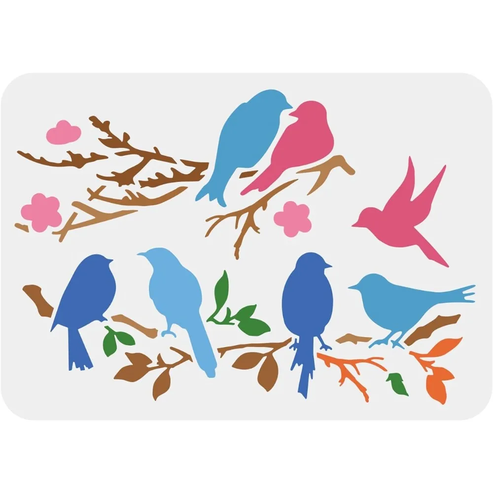 

Love Birds Tree Branches Stencil 11.7x8.3inch Reusable Birds on Branch Pattern Stencils Mylar Animal Bird Stencil for Painting