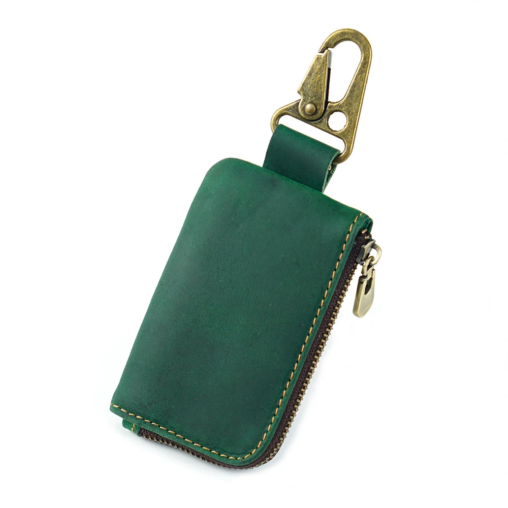Versatile Leather Coin Purse with Keychain & Carabiner Hook