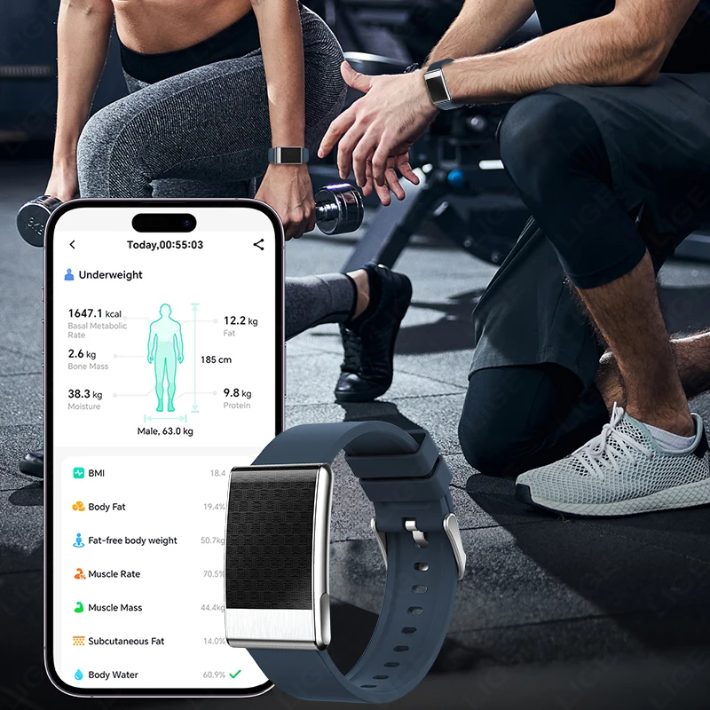 LIGE ECG+PPG Smart Bracelet Men Women Uric Acid Body Fat Body Temperature BP Blood Oxygen Health Smartwatch Sports Fitness Band