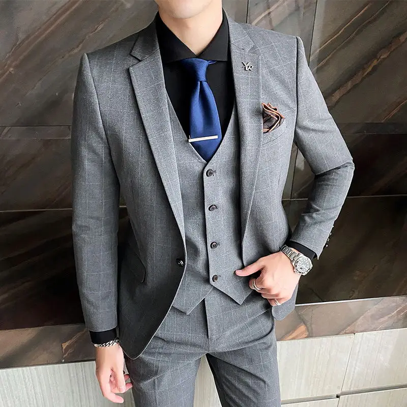 

Boutique S-5XL (Blazer + Vest + Trousers) Men's Italian Style Elegant Fashion Business Casual Gentleman Slim Fit 3-piece Suit