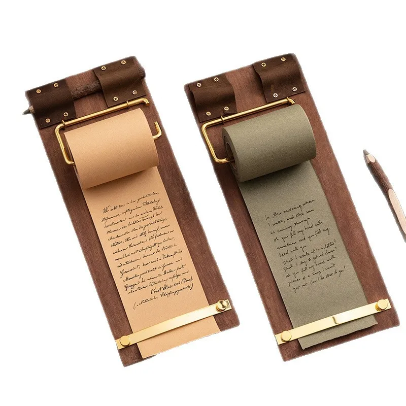 Blocco note retrò appendibile con clip, fogli di carta a rotolo, foglietti strappabili, blocco note in legno bianco, blocco messaggi vuoto - immagine 6