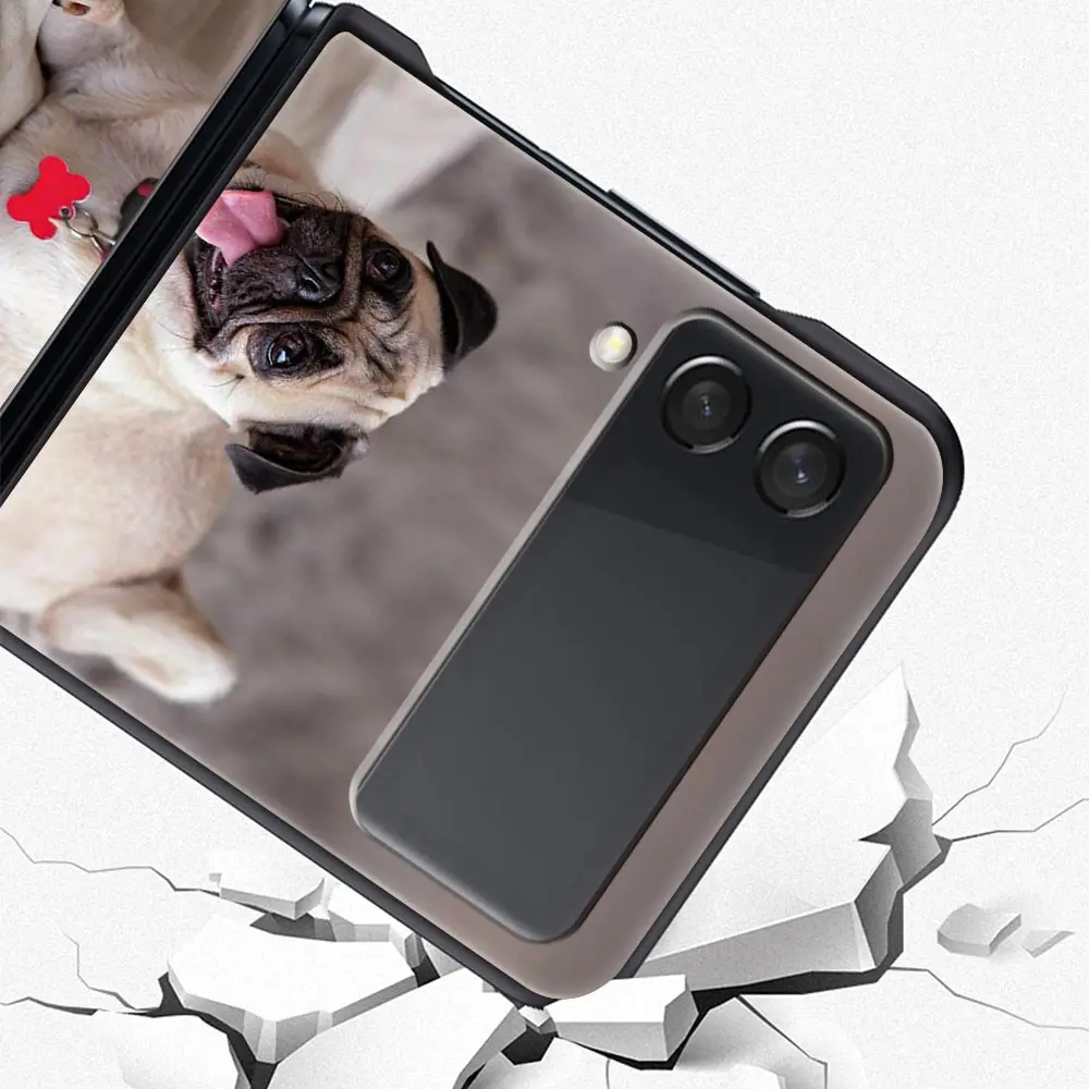 Folding Black Shell Phone Case with Cute Pug Design - PC Hard Cover