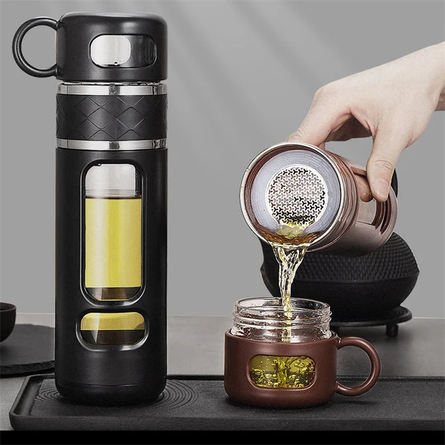 520ML Tea Water Bottle With Tea Filter High Borosilicate Glass Tea Water Separation Water Cup Portable Filtering Bottle Tumbler
