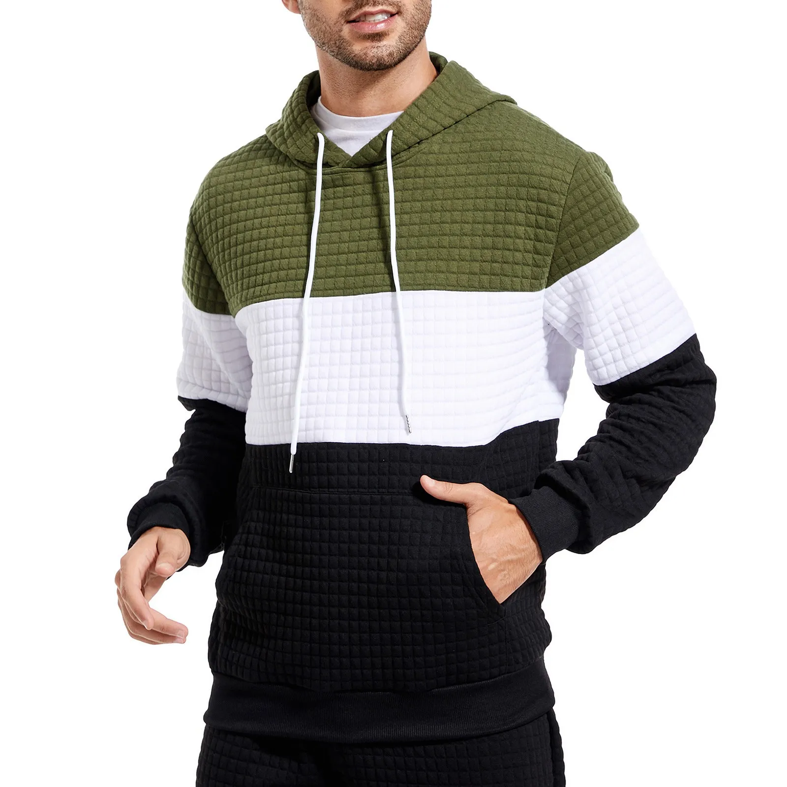 2023 New Waffle Mens Coppia Felpa Casual Sport Tasca Pullover Striscia Stampata Coulisse Maglione Con Cappuccio Sciolto Top