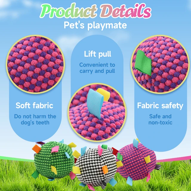 Interactive Ball Dog Toy Suitable for  Chewing Training, Stress Relief, Bite Sound Resistance, Plush tug-of-war Toy three color 5
