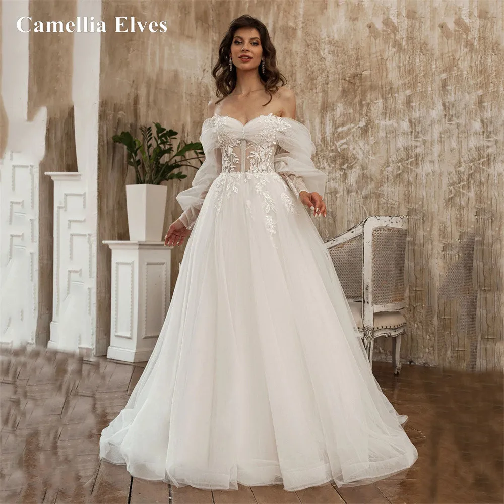 Boho Tulle A Line Wedding Dresses 2022 For Women Sweetheart Off the  Shoulder Lace Appliques Beach Bridal Gown Vestido De Novia -  ssccreinadelapaz.edu.pe