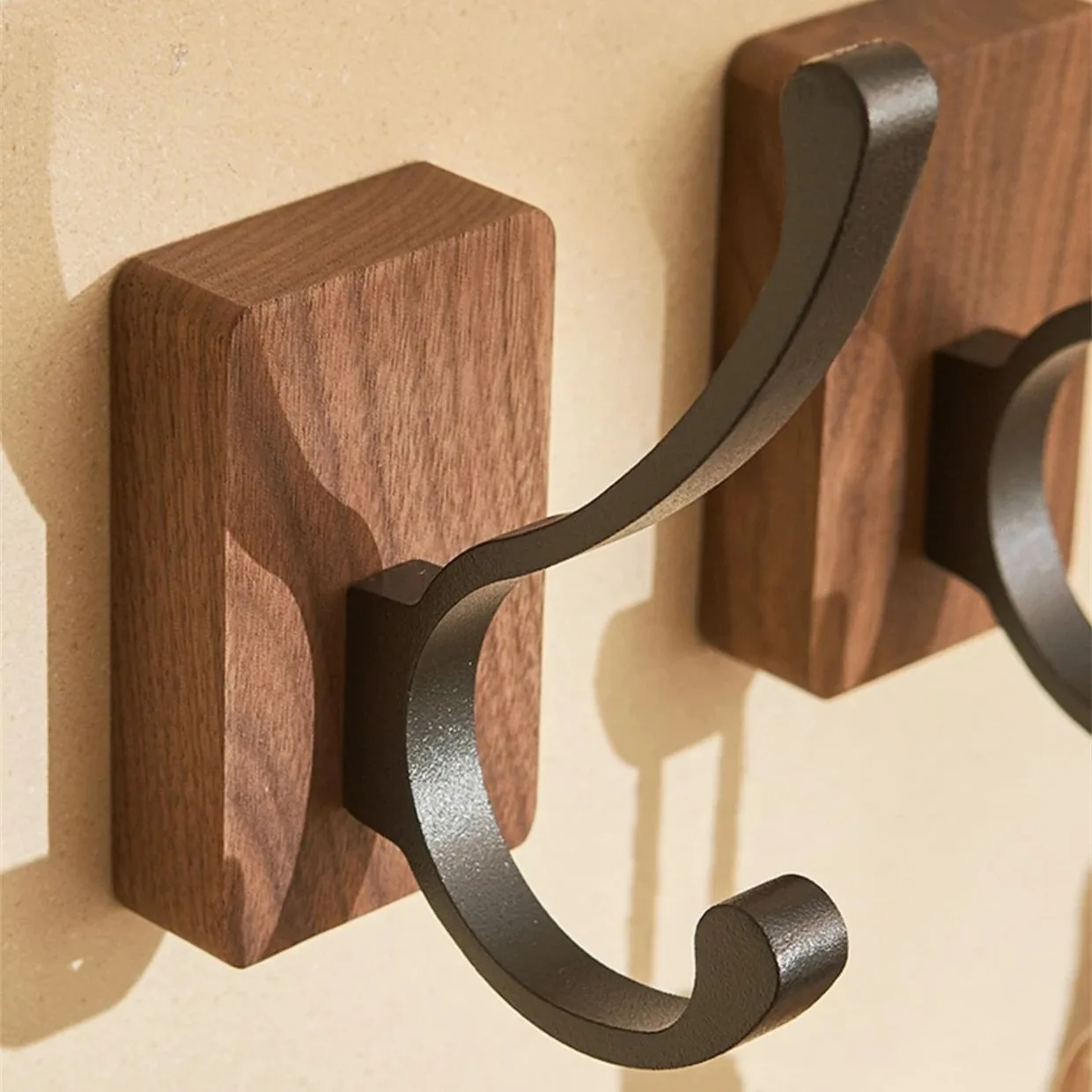Self-adhesive Solid Wooden Hook Walnut Key Decorative Towel Holder Hook Door Hanger Wall Coat Rack Kitchen Bathroom Organizer 5