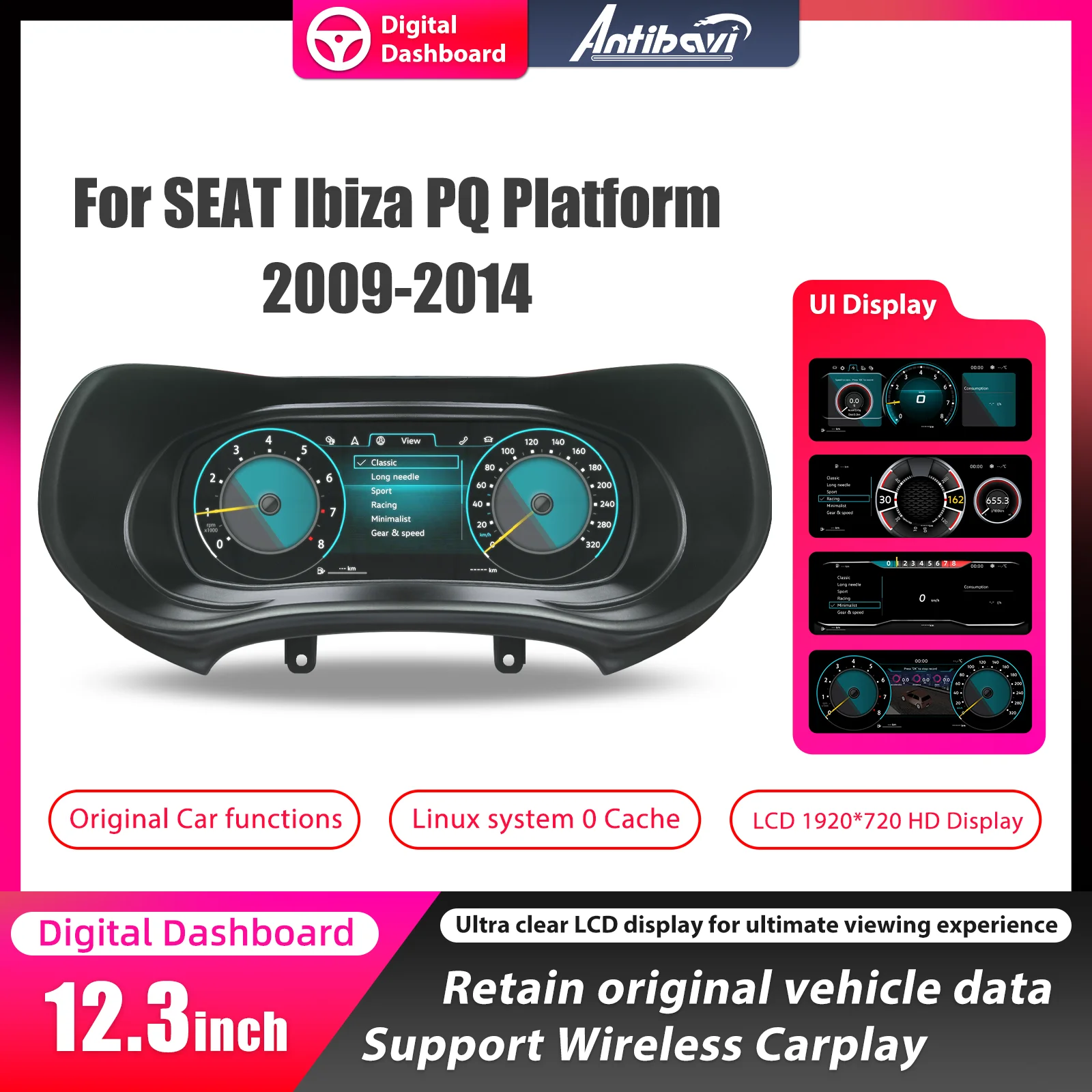 Panel de Instrumentos Digital para SEAT Ibiza Plataforma PQ 2009-2014, Panel de Instrumentos Virtual, Velocímetro 1