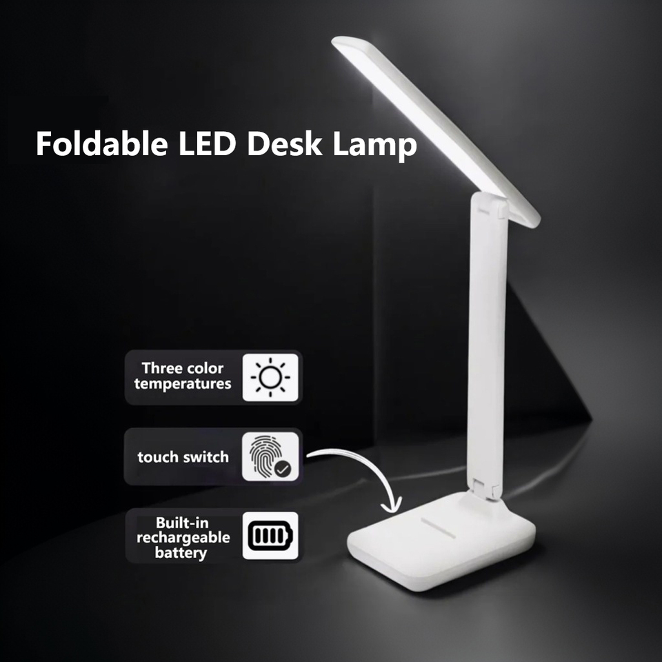 Foldable Eye-Care Desk Lamp with Three-Level Dimming and Colour Temperature Adjustment, USB-Charging and Plug-in Study/Reading
