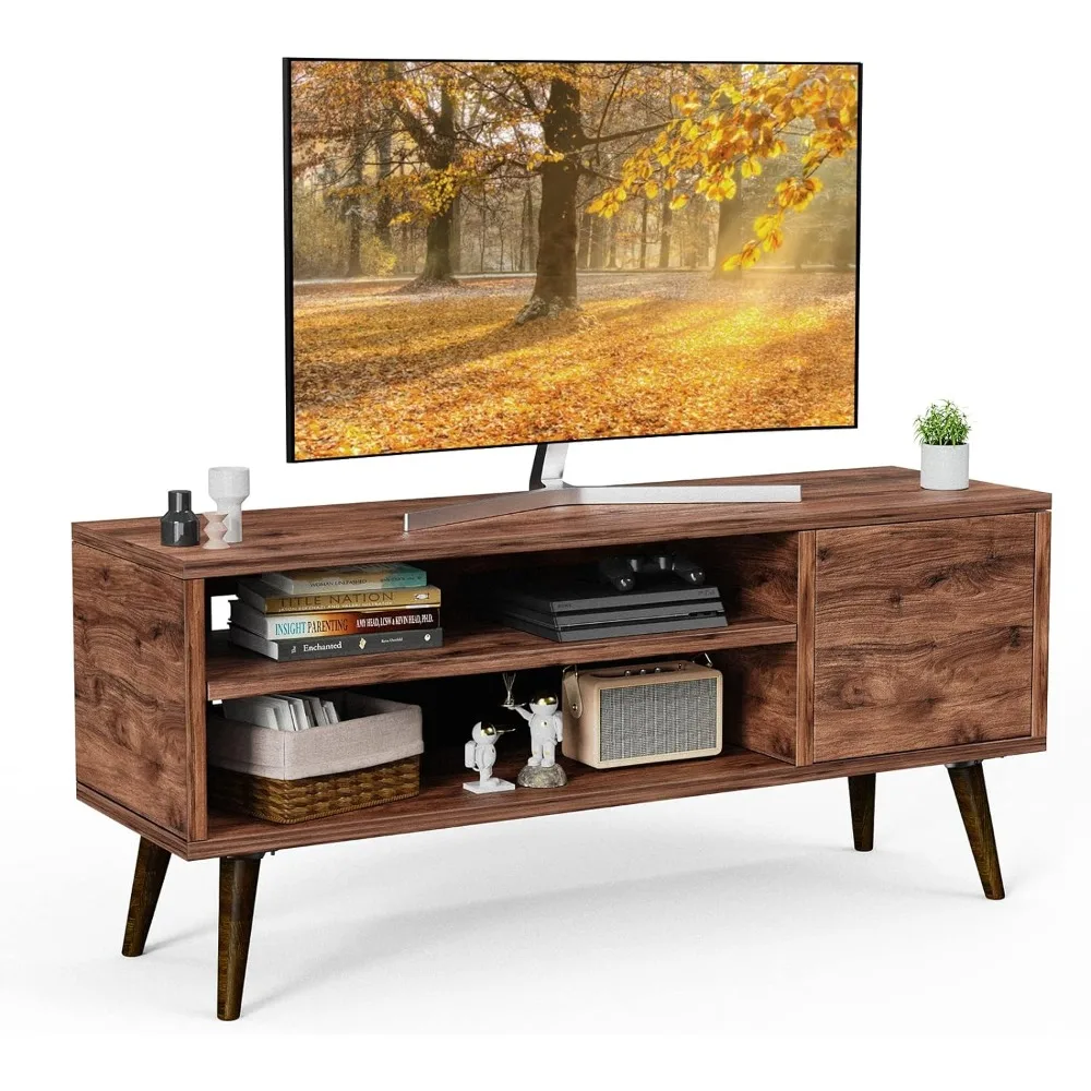 

TV Console for Media Home Furniture Retro TV Stand With Storage Cabinet for TVs Up to 55 Inch Walnut Living Room Stands Modern