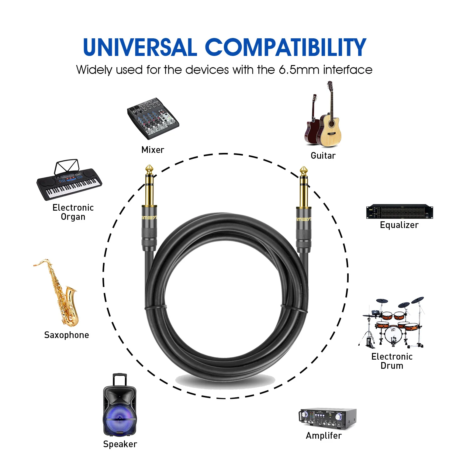 Premium 1/4 Inch Straight Instrument Cable - Stereo Audio Guitar Cord for Amplifiers and Keyboards