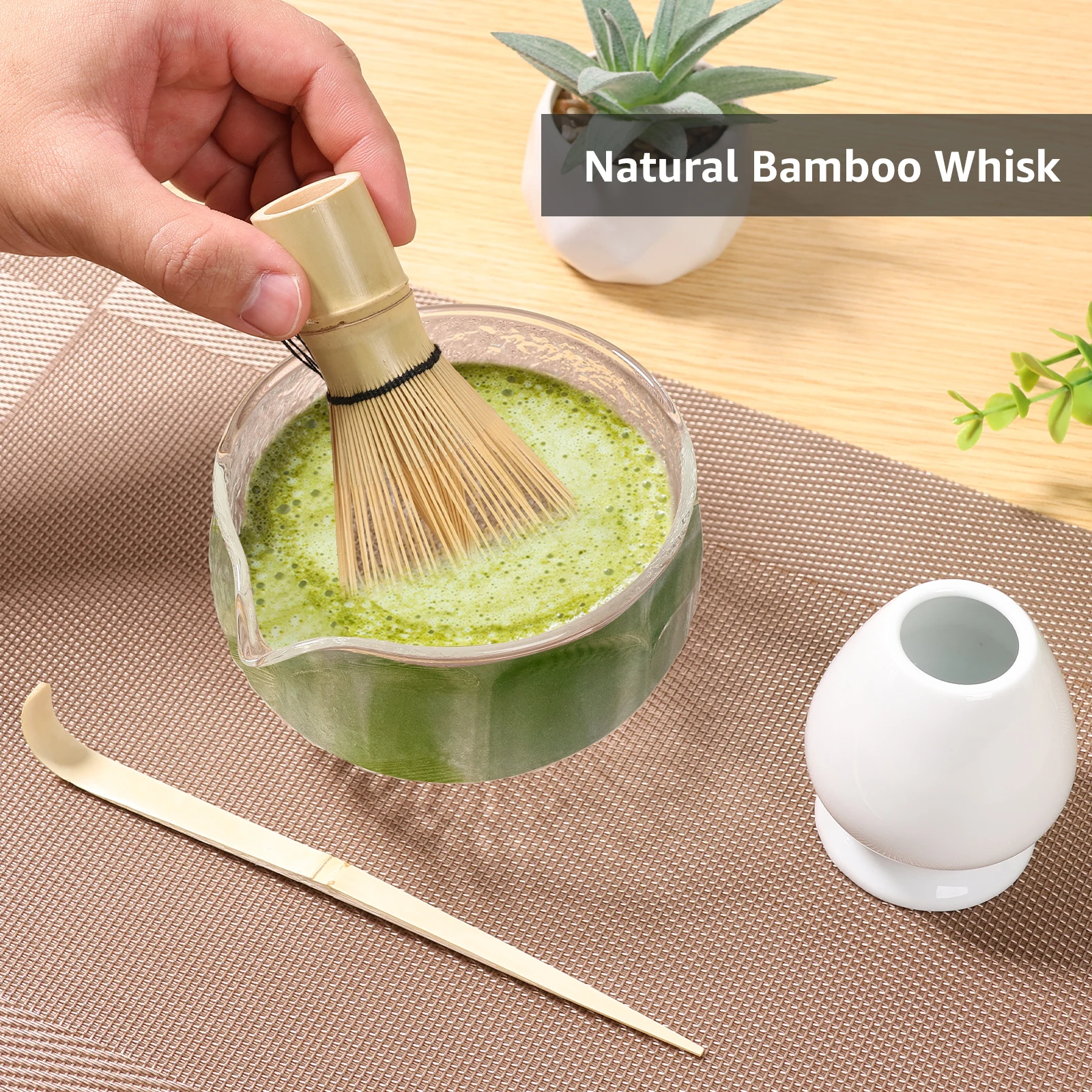Japanese Matcha Bowl Hammer Textured Glass TeaBowl Tea Set Accessories Handmade Matcha Powder Brush Tool Tea Whisk Bowl Holder