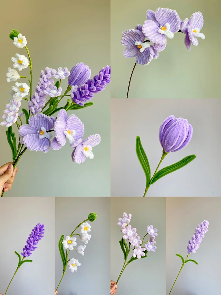 Purple twist stick handmade bouquets diy material package encryption top tulip corn poppy handmade flower material package full