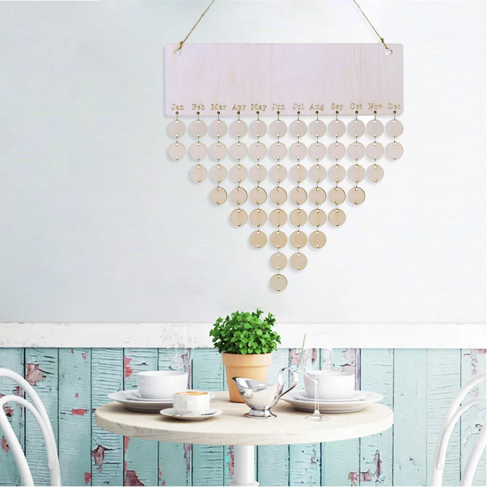 Wooden Heart Engraved Sign Calendar with Rope Hanging Family Birthday Board DIY Multifunctional Lightweight for Home Decoration
