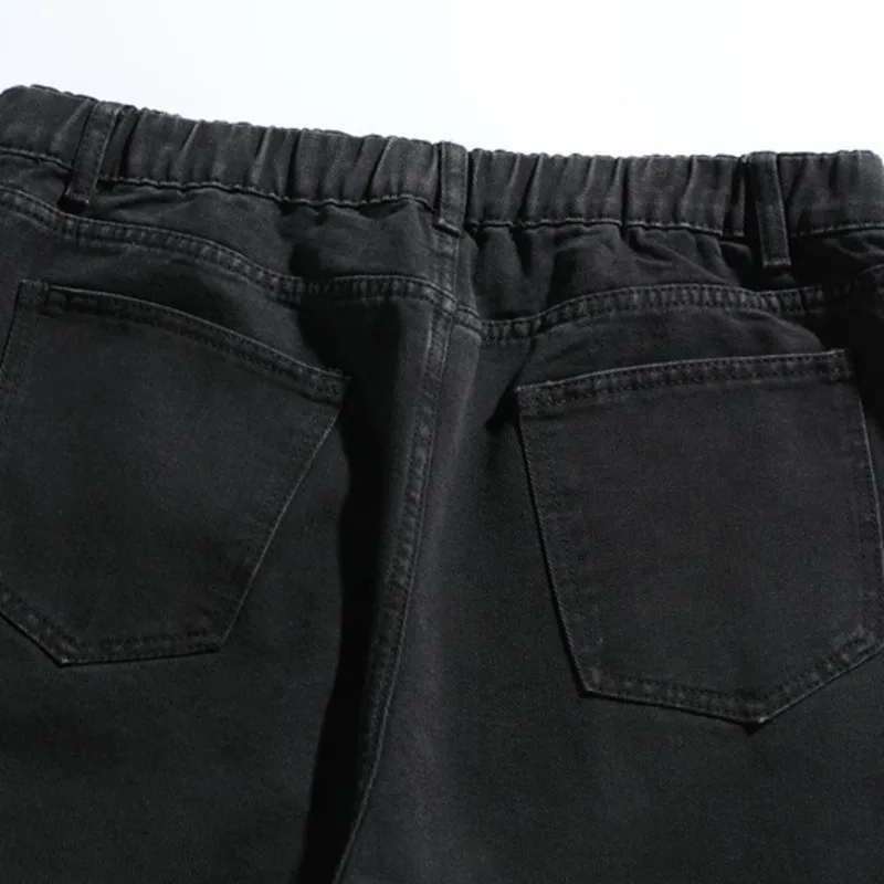 FEWQ Fashion Men's Denim Pants 2024 Autumn Winter New Dark Style Solid Color Straight-leg Elastic Waist Stylish Trousers 24E5233 4