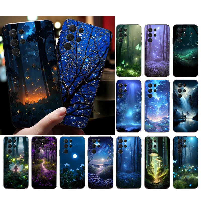 

Forest Night Butterfly tree Moon Phone Case For Samsung S23 S22 S21 S20 Ultra S20 S22 S21 S10E S21 S20 FE S10 Plus