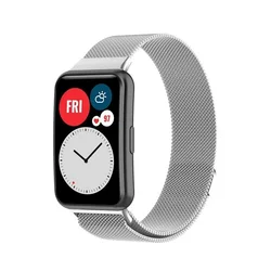 Milanese Stainless Steel Magnetic Loop Bracelet - Premium Watch Strap Accessory for huawei fit 2 (Silver 02)