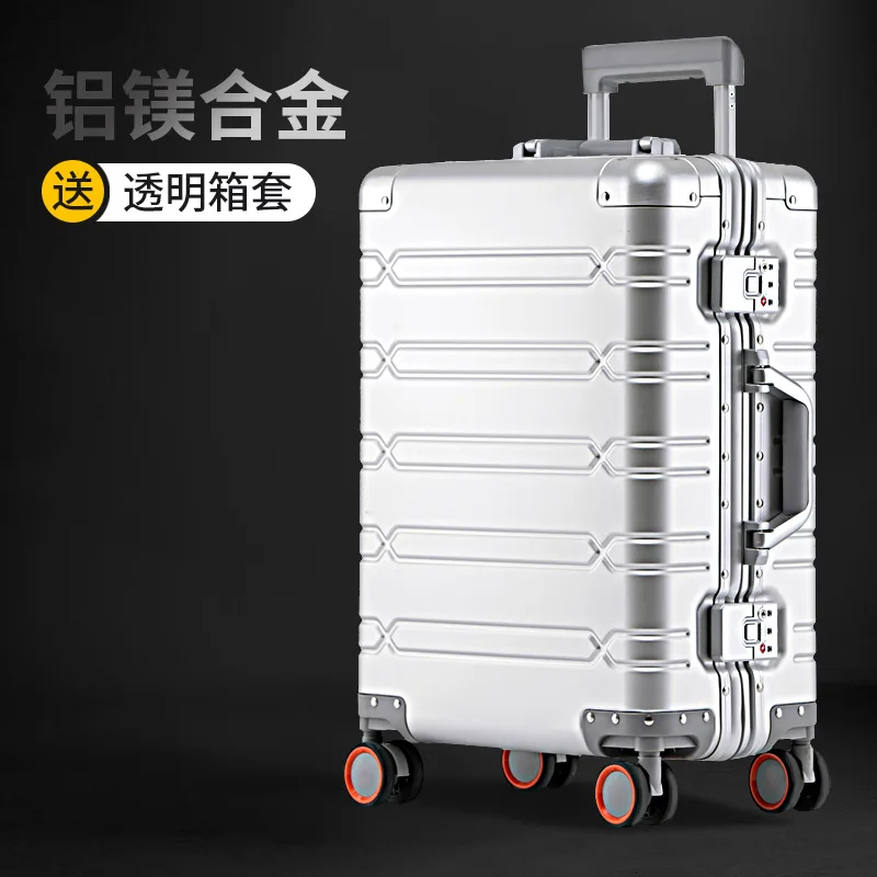 PLUENLI All-Aluminum Magnesium Alloy Trolley Case Universal Wheel  Alloy Luggage Women's Metal Box Password Boarding  Hard Box