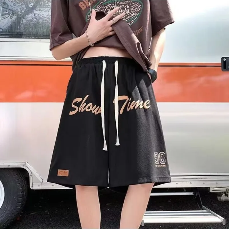 American Retro Summer 2024 Boyfriend Patchwork Elasticized Pocket Drawstring Letter Fashion Loose Comfortable Casual Shorts
