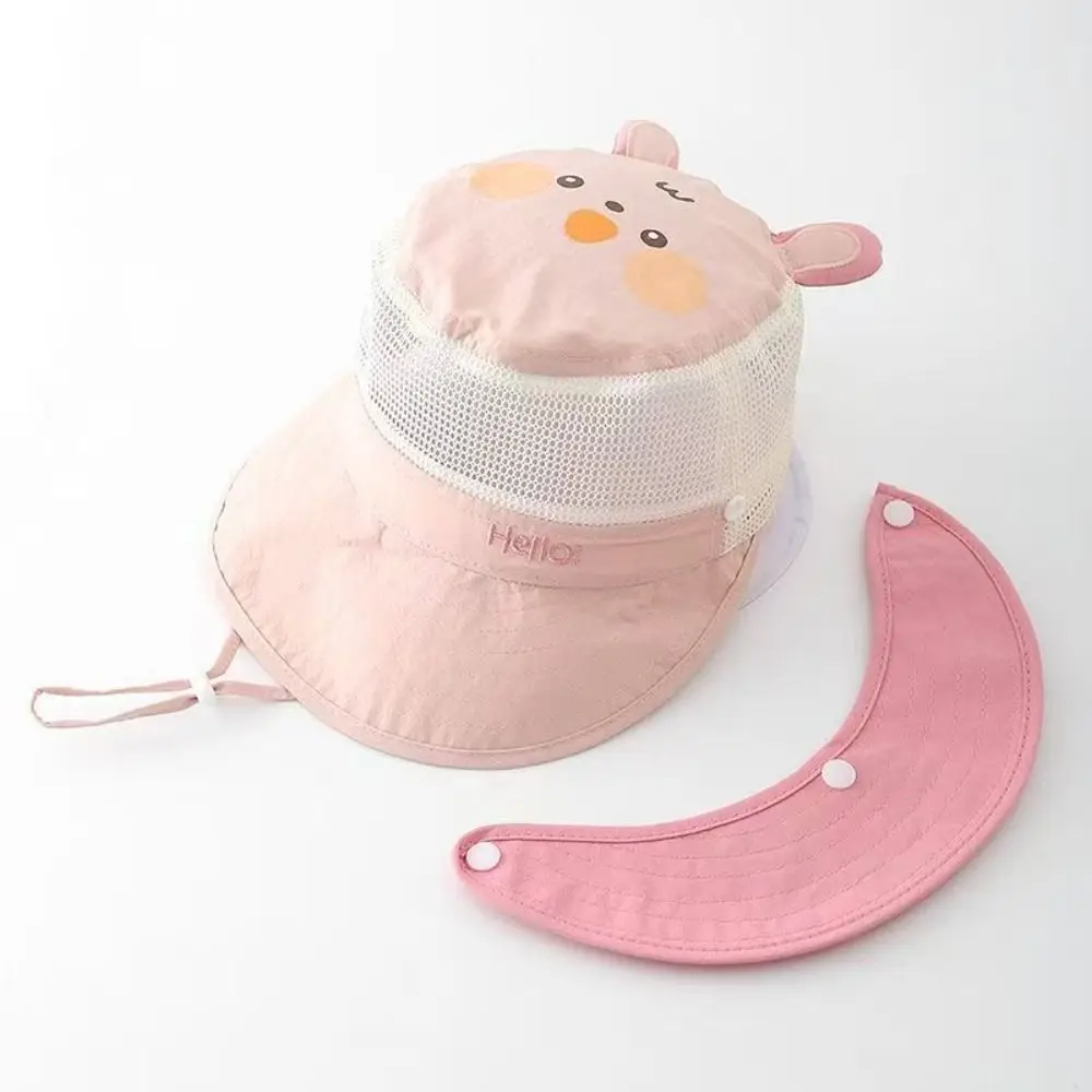Quick-dry Cartoon Animal Bucket Hat Mesh Letter Embroidery Summer Kid Sunhat Detachable Shading Hat Children's Fisherman Hat Boy