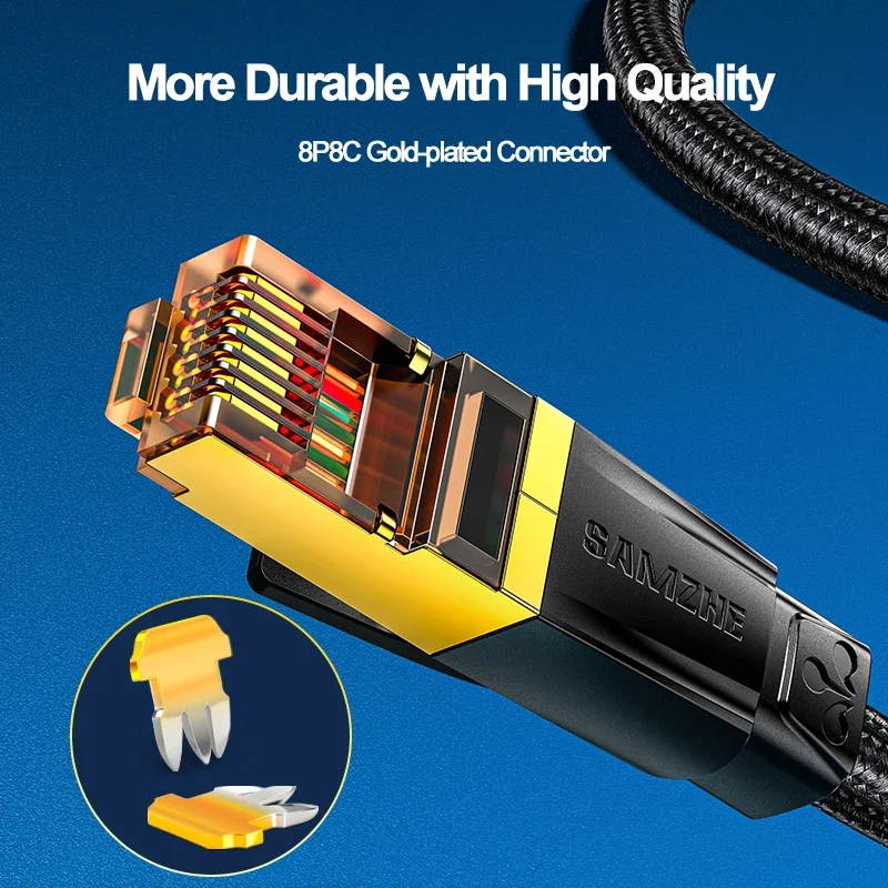 SAMZHE-이더넷 케이블 CAT7 10Gbps, 코튼 꼰 네트워크 Lan 코드 모뎀 노트북 PS5 4 라우터 1m 5m 10m RJ45