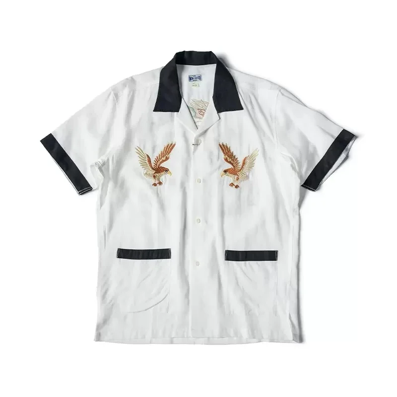 Non Stock Old Fashioned Embroidery Camp Shirt Vintage Lightweight Men's Bowling Shirt 5
