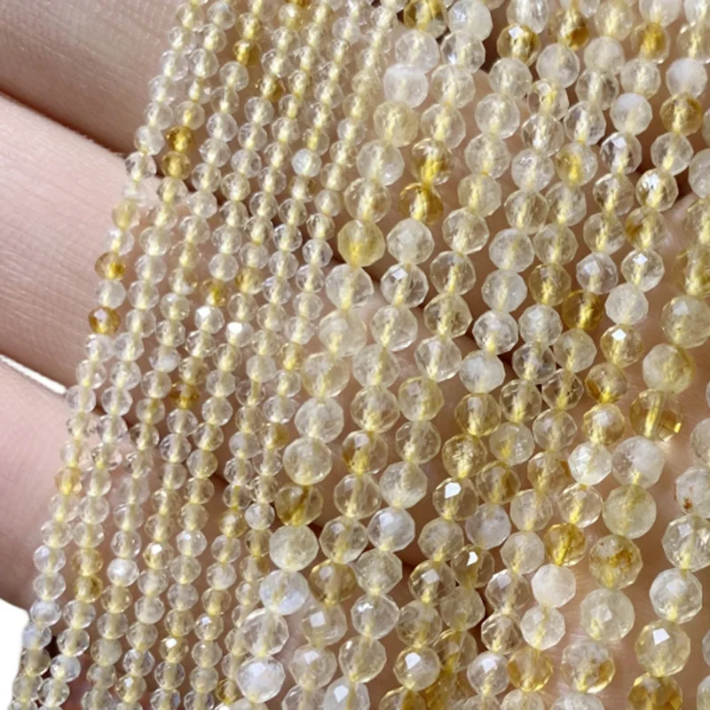 Fine Natural Stone Faceted Yellow Citrine Gemstone Round Spacer Beads For Jewelry Making  DIY Bracelet Necklace 2/3/4MM 15'' 3