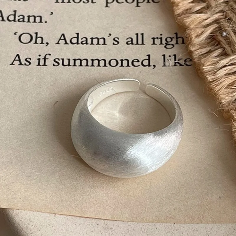 Silver Color Solid Matte Brushed Matt Chunky Satin Ring for Women Modern Minimalist Open Ring Jewelry Accessory