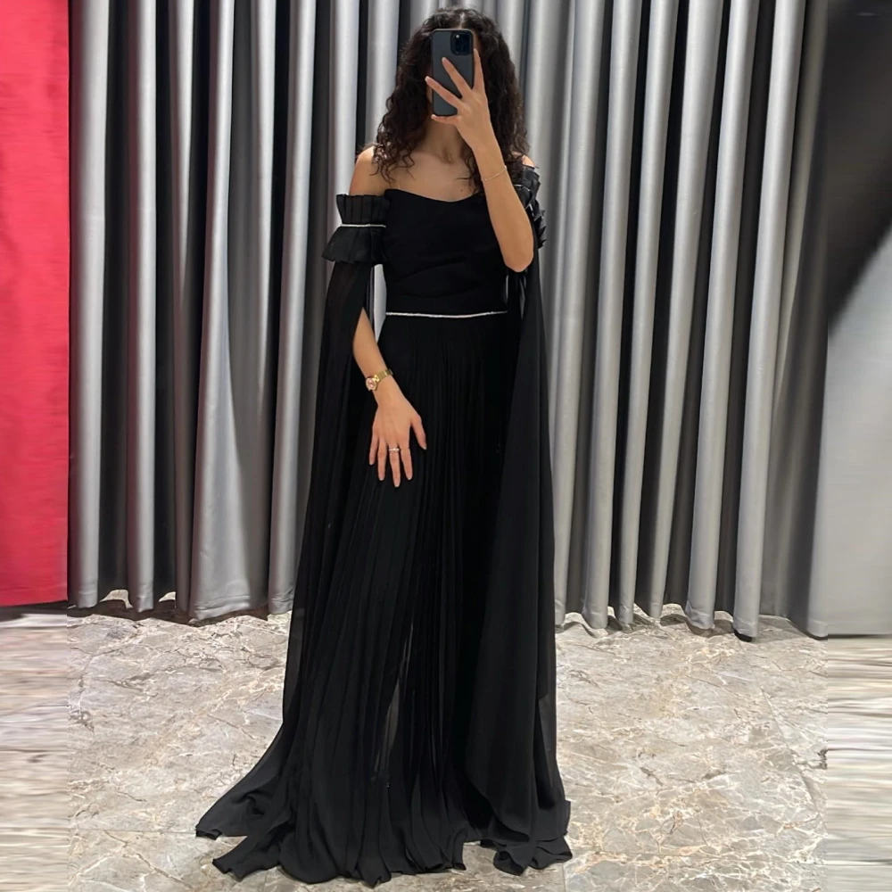 

Carolina Off Shoulder Evening Dresses 2023 Saudi Arabia Women Chiffon High Split Pleat Wedding Guest Elegant Formal Party Gowns