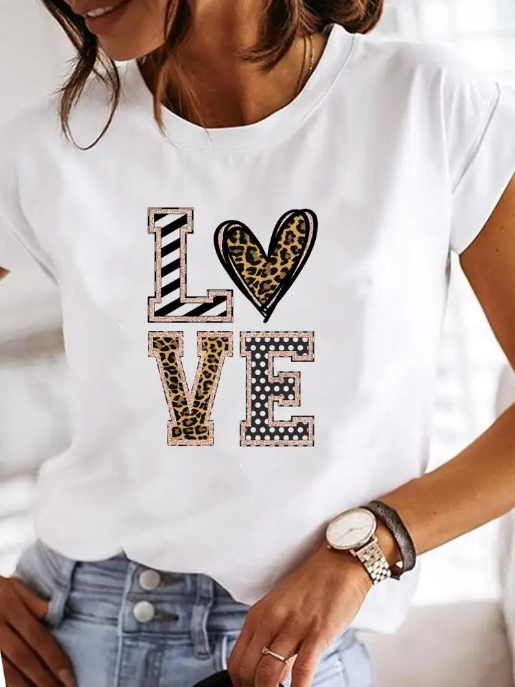 Women's Cute Heart Print Short Sleeve T-Shirt - Casual Valentine's Day Graphic Tee Top - View #6