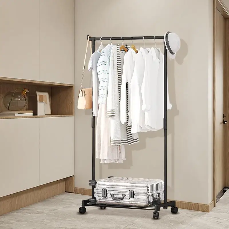 Appendiabiti A Doppia Asta Con Ruote – HYSEYY, Metallo Bianco, Portatile, Con Ripiano E Aste Laterali - 2
