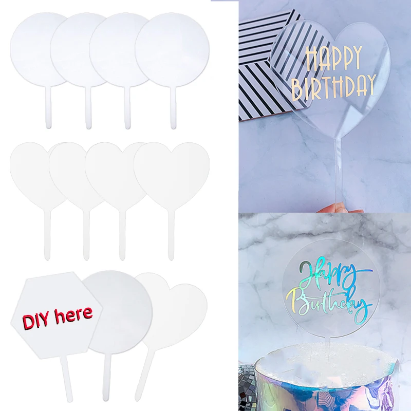 VEGCOO 5 Decorazioni Per Torte In Acrilico Trasparente - Topper Rotondi Vuoti Per Torte E Cupcake, Fai Da Te Per Compleanni E Matrimoni, 160x100 Mm - 2
