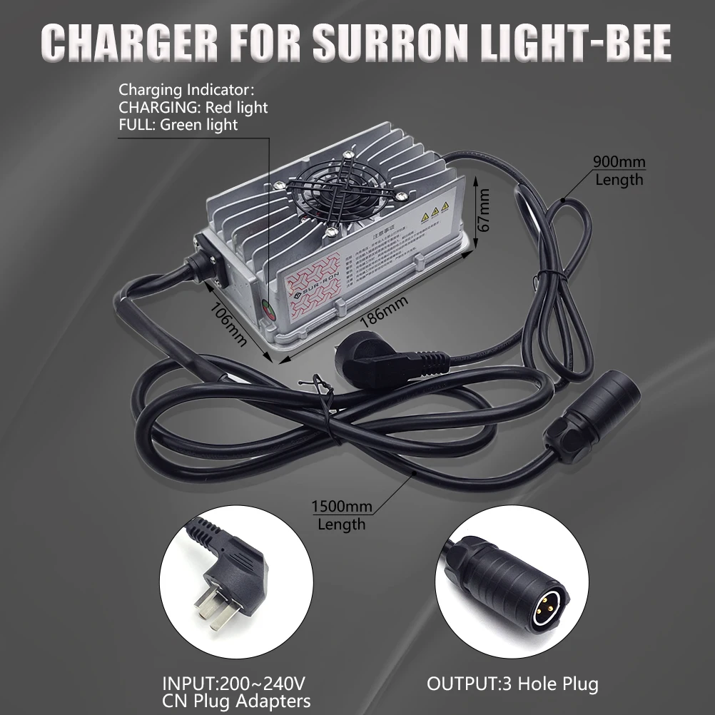 OLOMM premium silent silver metal 60V 10A charger for Sur-Ron Light Bee electric off road motorcycle