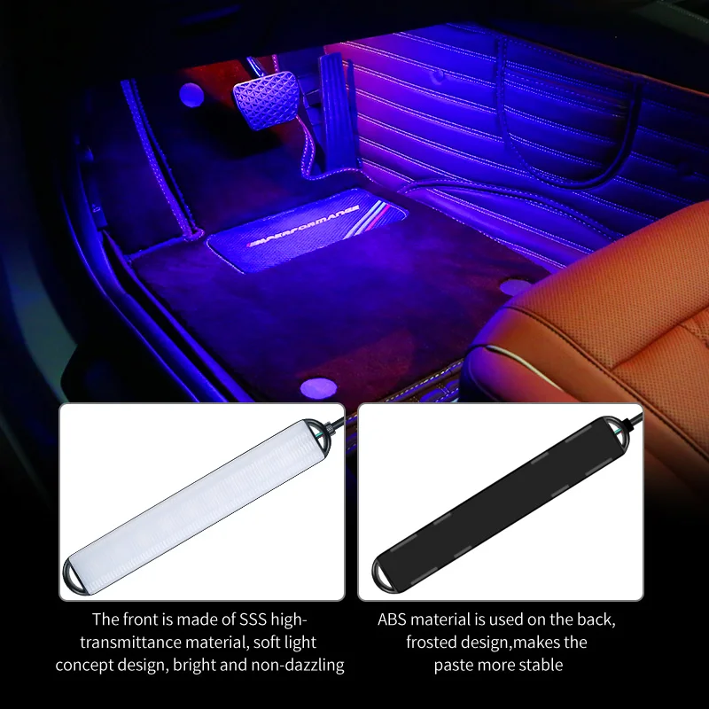 2pcs Led Car Foot Ambient Light USB Cigarette Lighter Backlight Music Control App RGB Auto Interior Decorative Atmosphere Lights