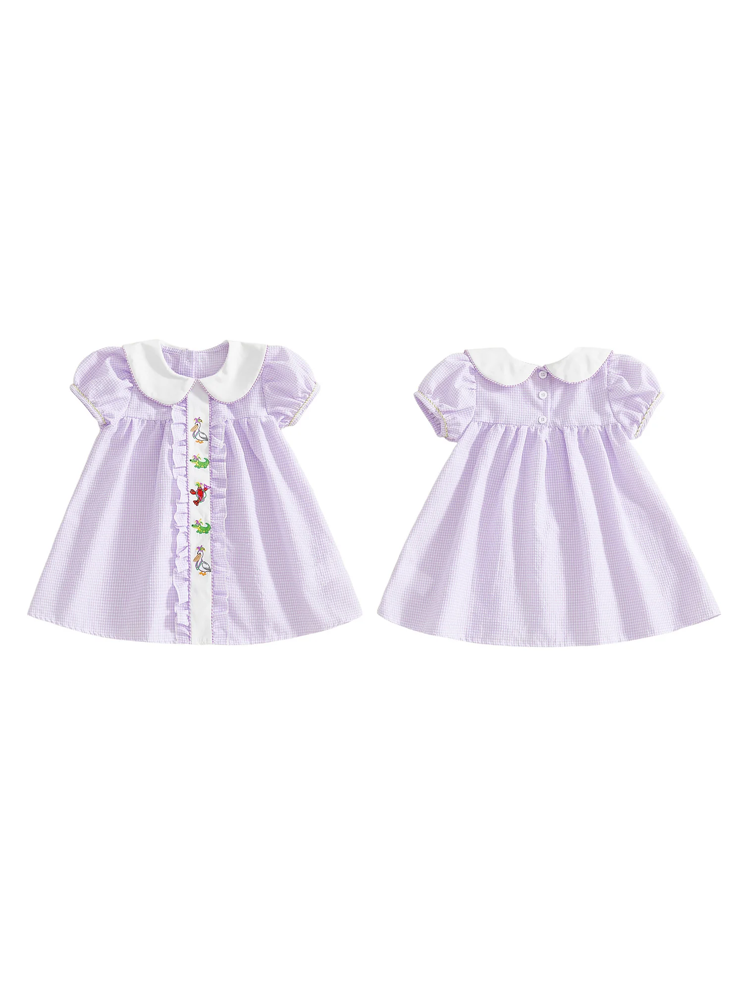 Girls Summer Dress Short Sleeve Doll Collar Floral Embroidery Princess Party Dress for Kids Carnival Costume