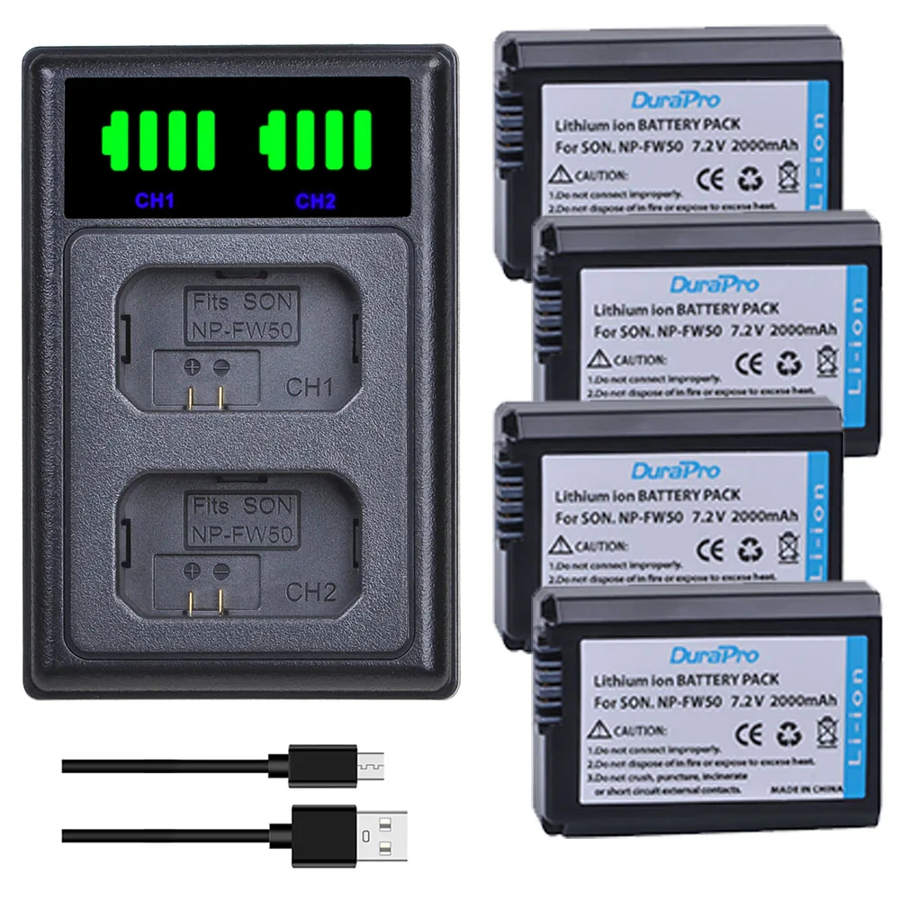 Caricabatterie USB Duo Per Sony NP-FW50 - 3 Ingressi USB, Display LCD E Funzione Powerbank - 2