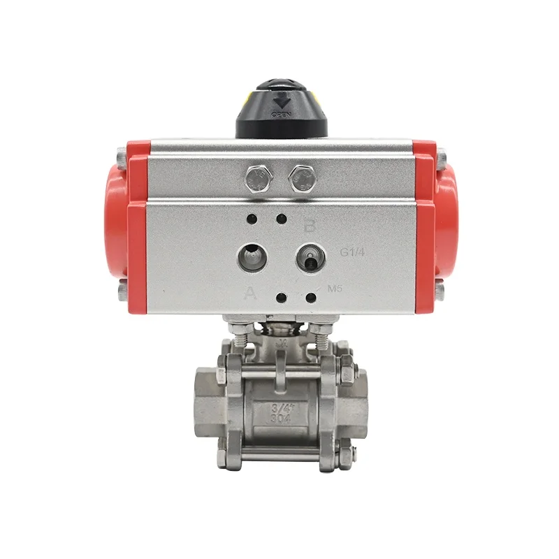 JTAIV Factory DN15-DN100 Single Double Acting Sanitary SS304 3PC pneumatic actuator Pneumatic Threaded Ball Valve