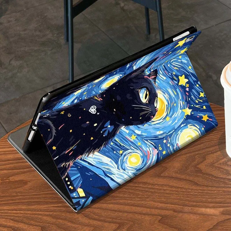 Cartoon Van Gogh Cat Art Tablet Case