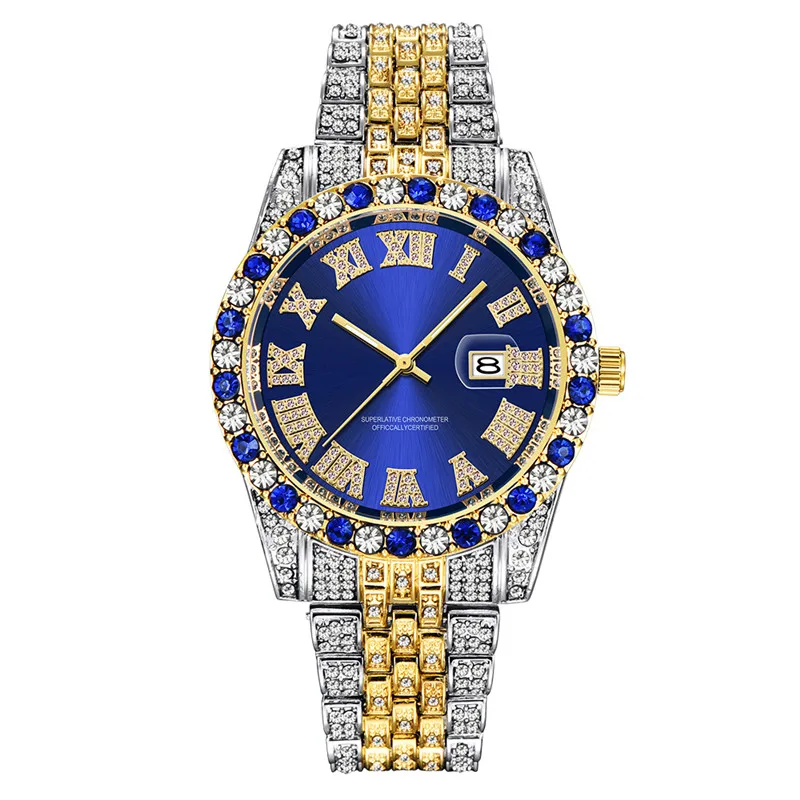 Sleek Men's Luxury Gold-Tone Diamond Watch with Alloy Band