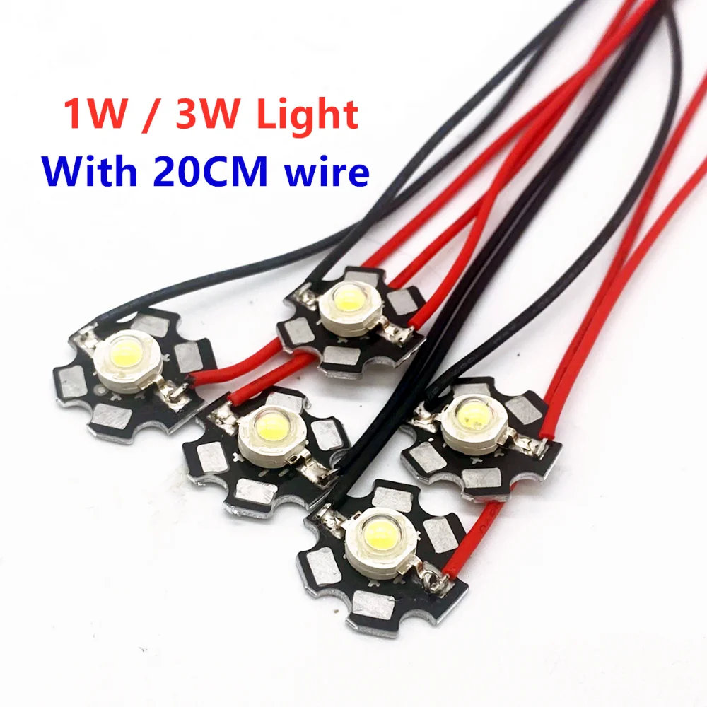 10Pcs 1W high power LED lamp bead 3W with board with line 20mm bright ...