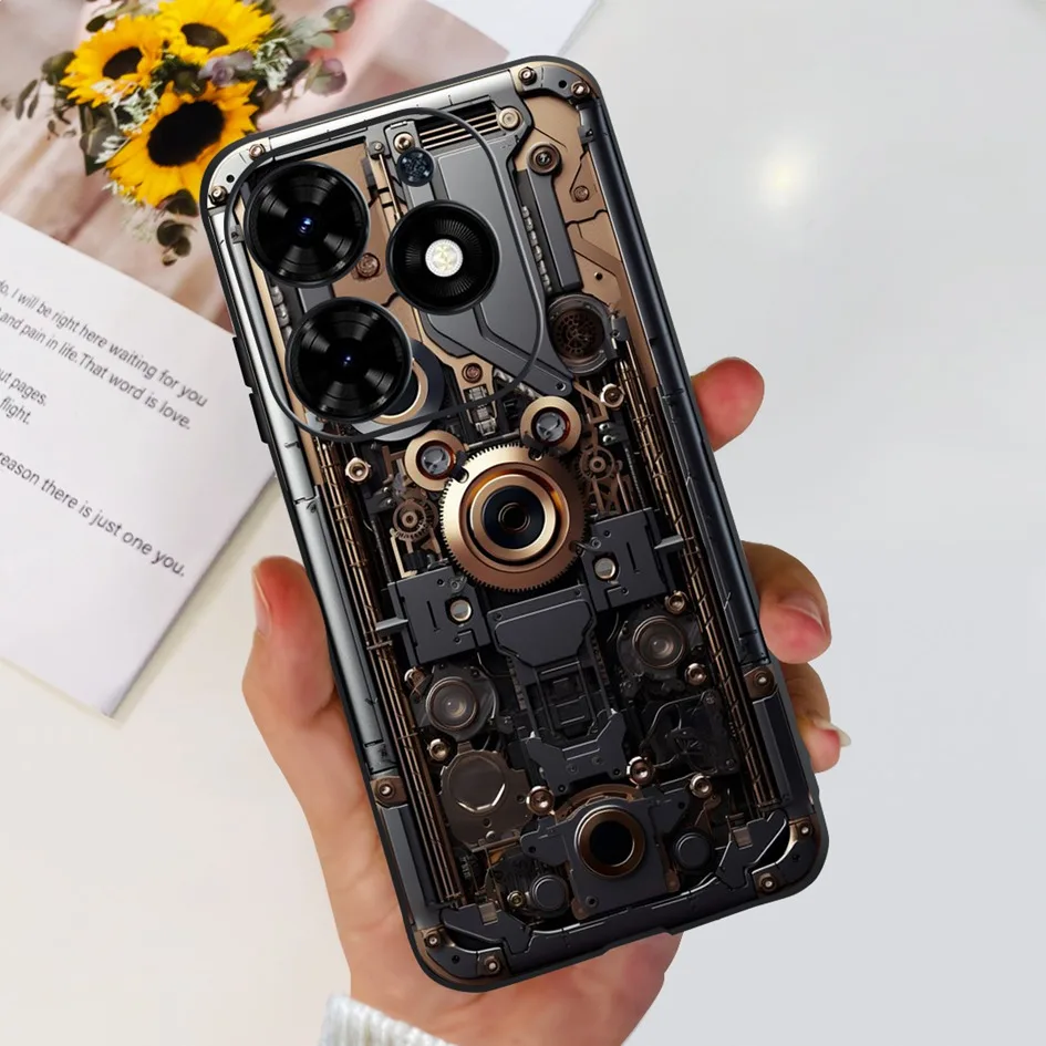 Fashion Flower Shockproof Silicone Slim Soft Black Phone Case