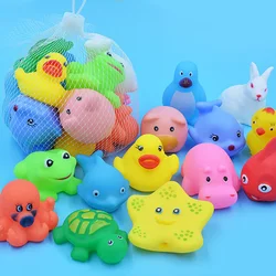 Jouet de bain animaux mignons 13 pièces/paquet, jouet d'eau de natation, flotteur en caoutchouc souple coloré, son de compression pour bébé avec sac en maille 