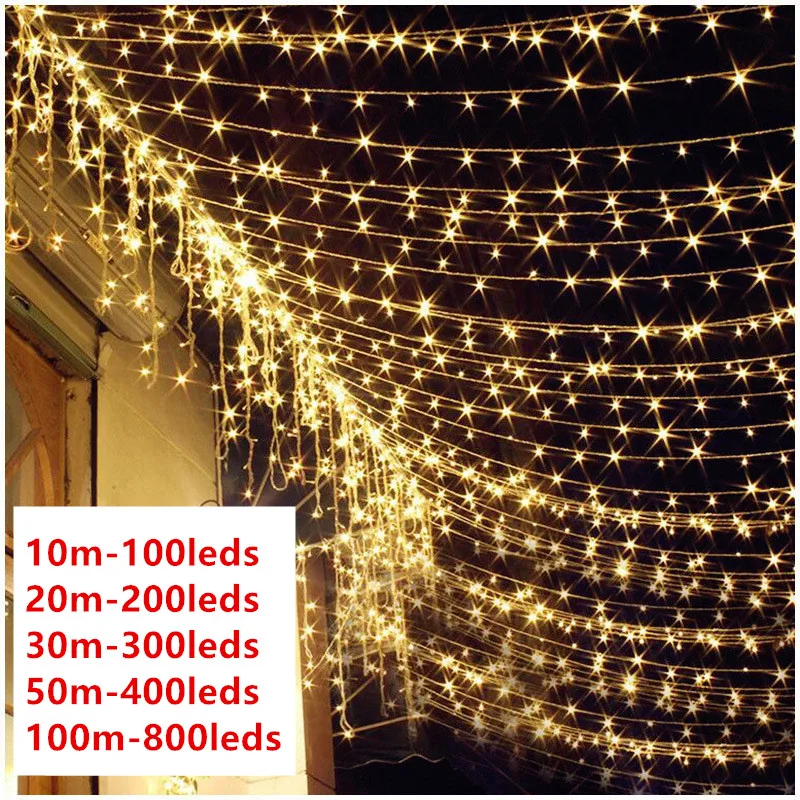 

LED Garland String Lights Fairy Light 10m With Extension Christmas Tree Wedding Decoration Waterproof Indoor Outdoor 220V Lamp