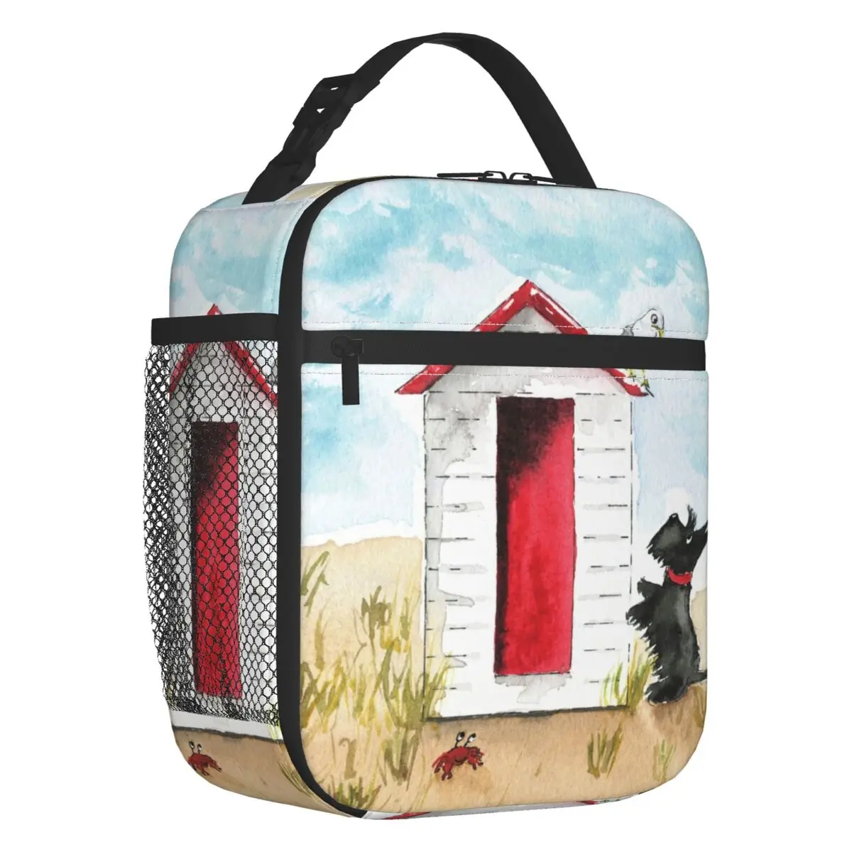 

Scottie Dog Beach Hut Thermal Insulated Lunch Bags Women Scottish Terrier Lover Resuable Lunch Tote for School Storage Food Box