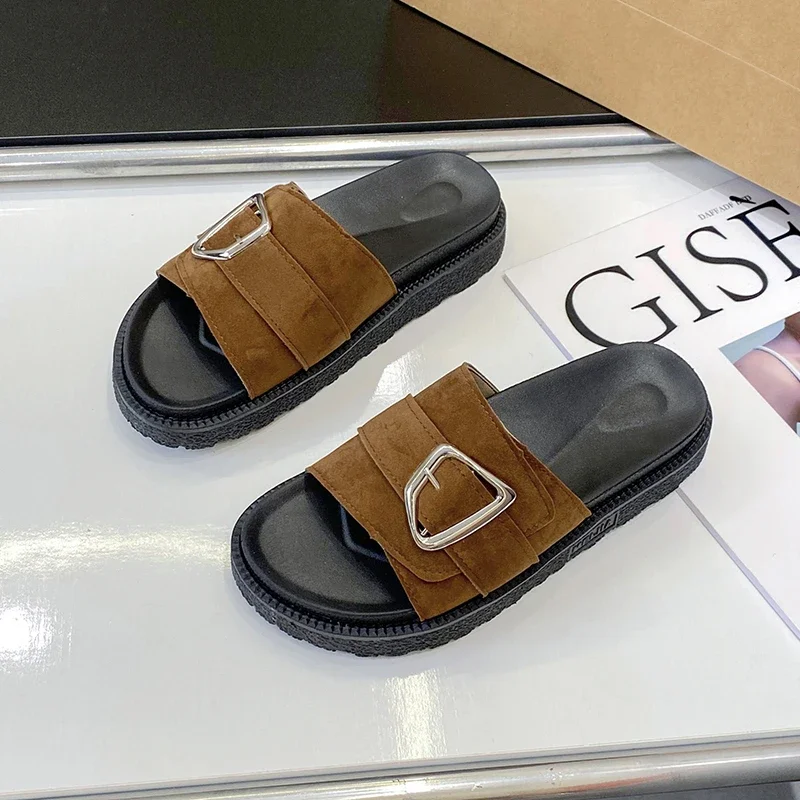 

Женская обувь, новинка 2023, женские тапочки с открытым носком, летние взрослые повседневные уличные тапочки, Женские однотонные шлепанцы на толстой подошве