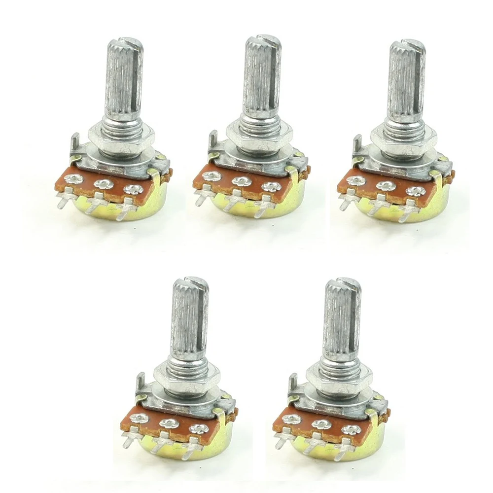 5Pcs WH148 1K-1M Ohm Variable Resistors Single Turn Adjustment Rotary Carbon Film Taper Potentiometers 3 Pin 20mm Length Shaft